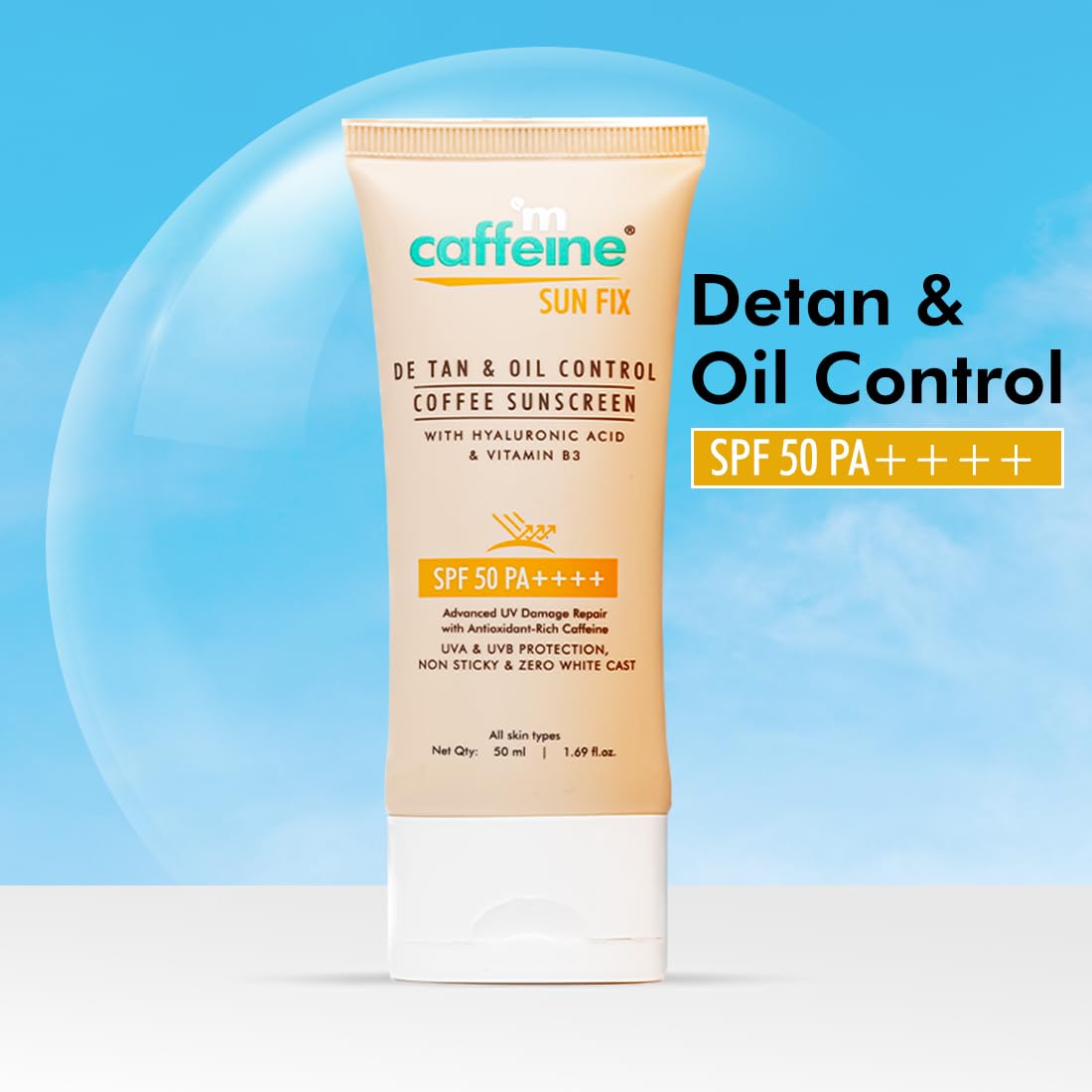 mCaffeine Matte Sunscreen SPF 50 for Men & Women | Lightweight, Water Resistant, Zero White Cast | Sun Protect, Prevents Tan & Repairs UV Damage | All Skin Type