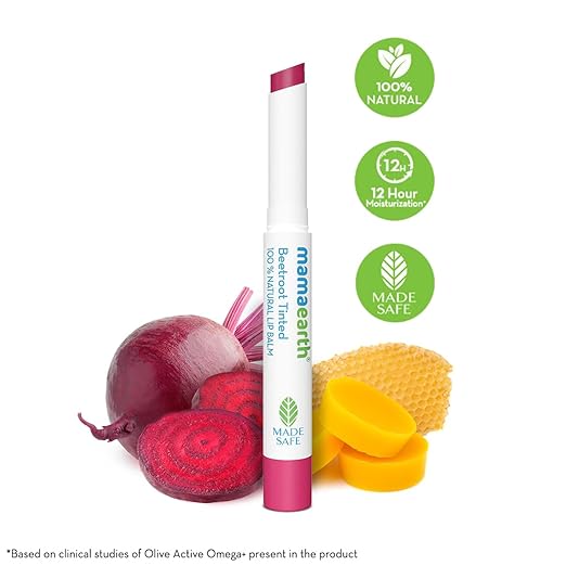 Mamaearth Beetroot Tinted 100% Natural Lip Balm with Beetroot & Beeswax - 2 g | | 12 Hr Moisturization | For Dry & Chapped Lips | Natural Pink Tint | Brightens