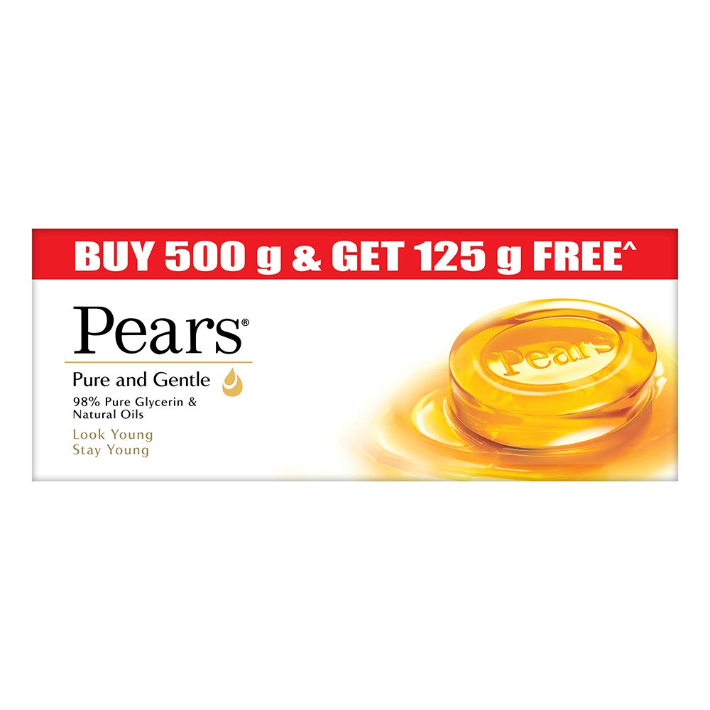 Pears Pure & Gentle Moisturising Bathing Bar Soap with Glycerine For Golden Glow 125g (Pack of 5) & Pears Soft & Fresh Bathing Bar with 98% Pure Glycerine & Min