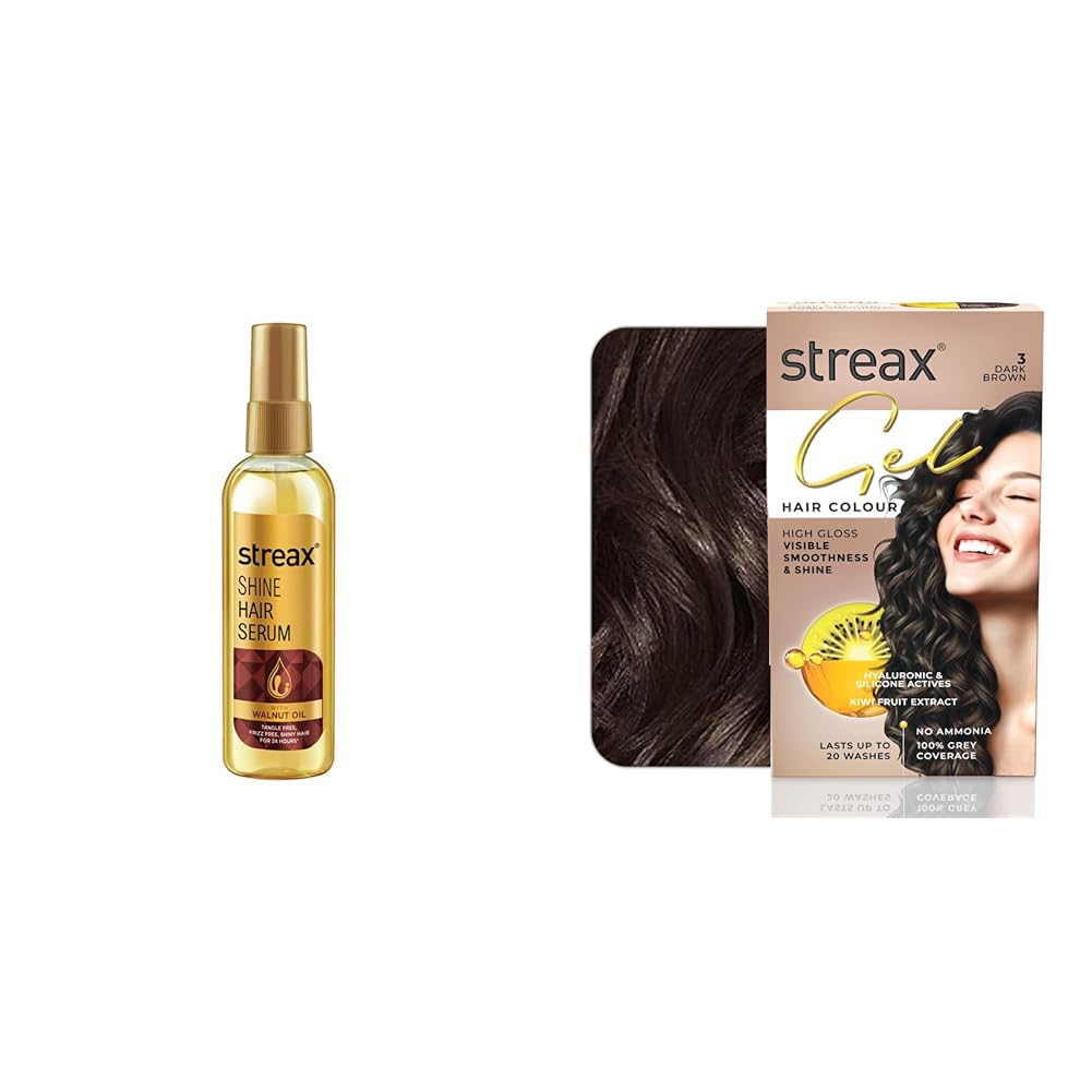Streax Hair Serum 115 ml with Walnut for Frizzy & Dry Hair and Streax Gel Hair Colour Dark Brown 150 ml