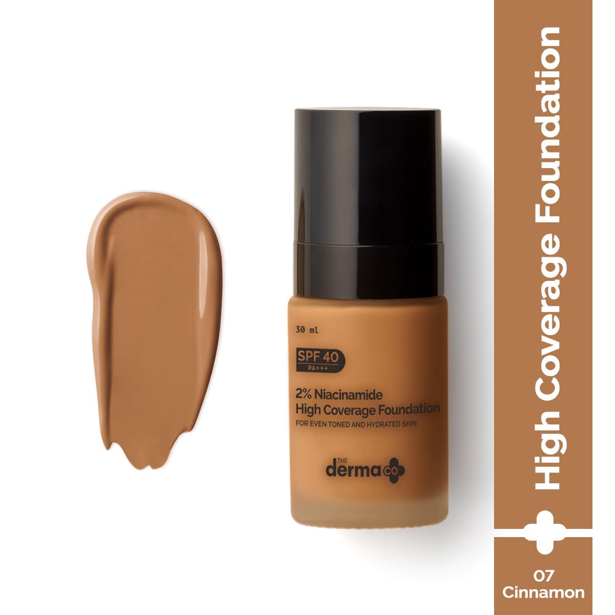 The Derma Co 2% Niacinamide Medium Coverage Matte Liquid Foundation | With 1% Hyaluronic Acid | Spf 40 Pa+++ | For 12 Hour Long Stay & Oil Control | For All Skin Types - 07 Cinnamon