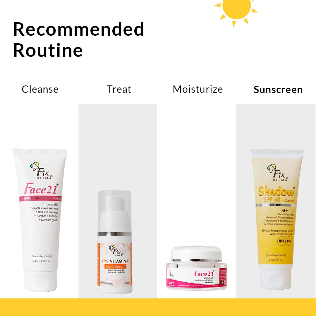 Fixderma Shadow Sunscreen SPF 50+ Cream PA+++ Dry Skin For Body & Face Broad Spectrum Sunscreen For UVA & UVB Protection Non Greasy & Water Resistant-75gm (Pack