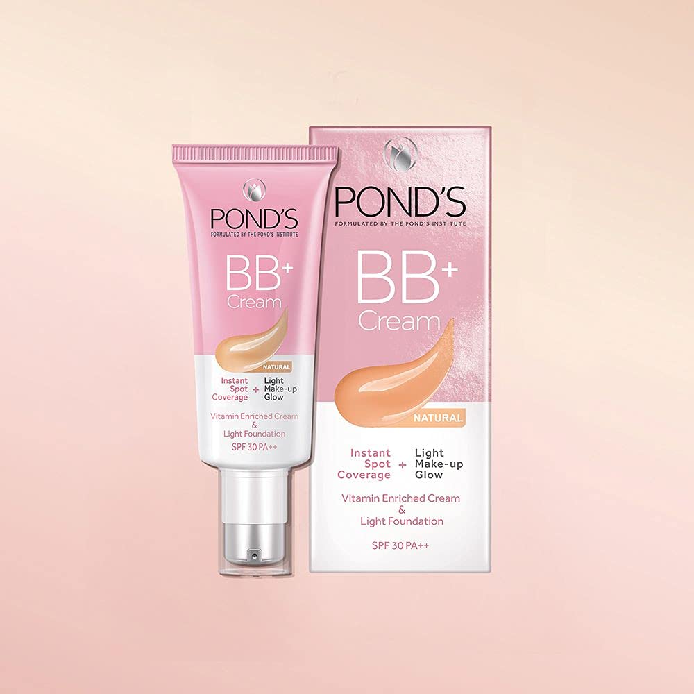 POND'S BB+ Cream, Instant Spot Coverage + Light Make-up Glow, Natural 30g 30 g (Pack of 1)