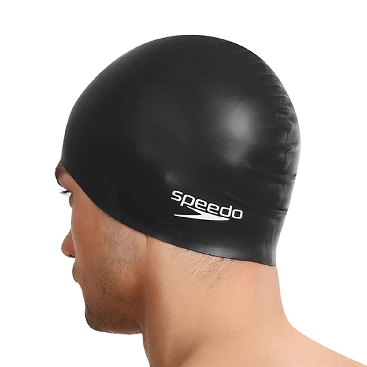 Speedo Unisex Flat Silicone Swim Cap for Men and Women - Black