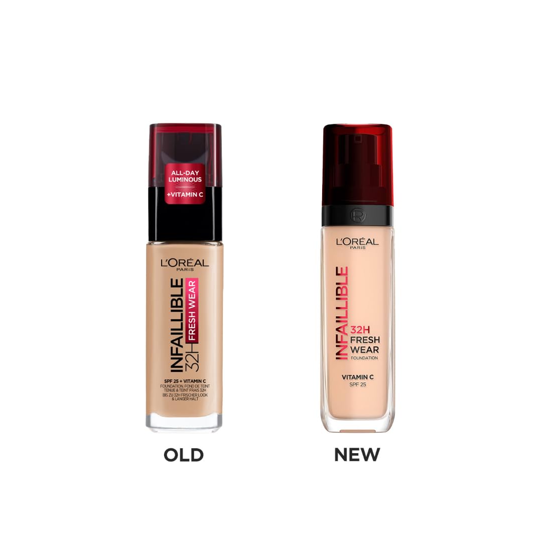 L'Oreal Paris Liquid Foundation, Oil Absorbing Formula, Transferproof, Heatproof and Long-lasting, Infaillible 32H Fresh Wear, 145 Rose Beige, 30ml