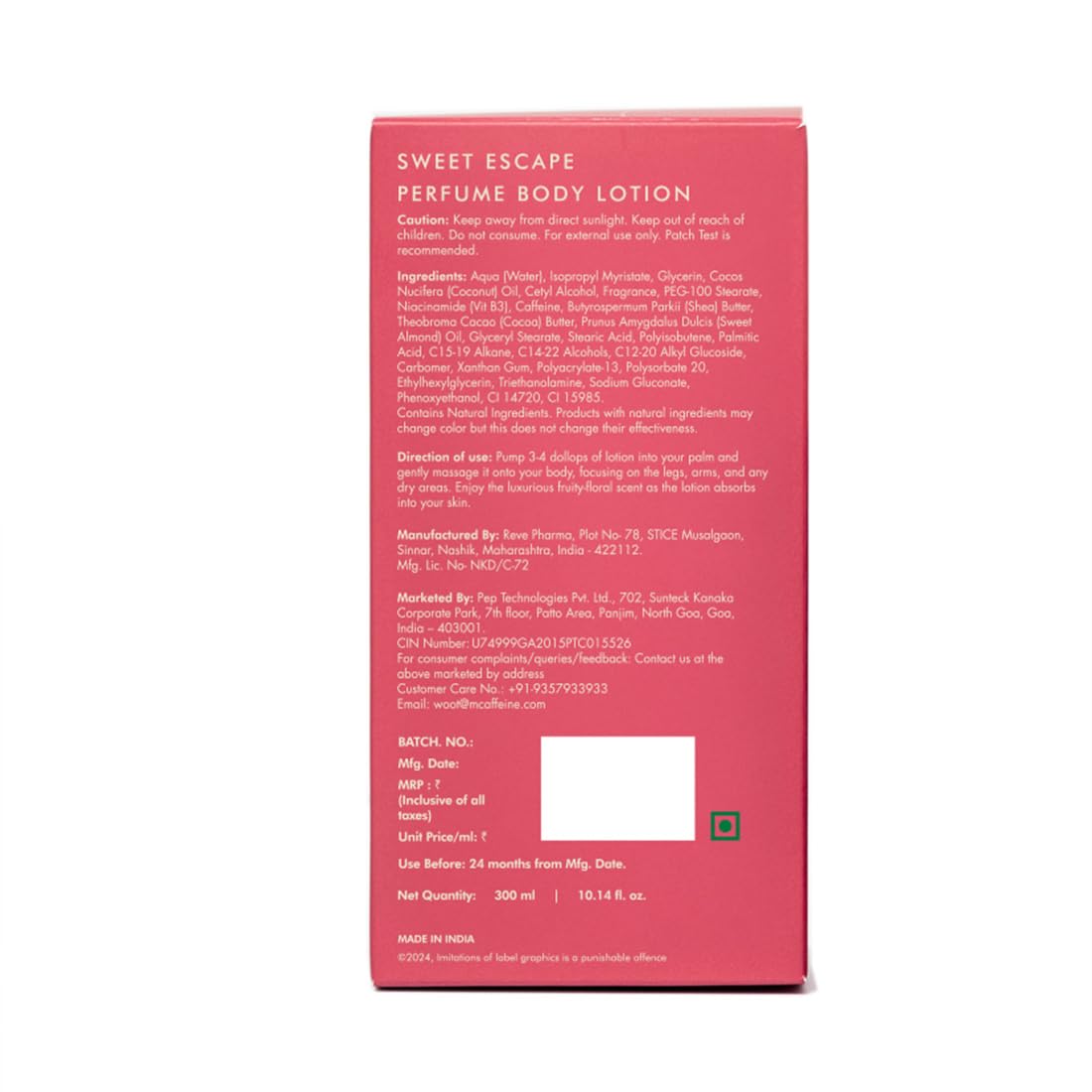 mCaffeine Sweet Escape Perfume Body Lotion 300ml| Niacinamide, Cocoa & Shea Butter | Deep Moisturization for Women & Men | Lightweight, Non-Sticky & Daily Use |