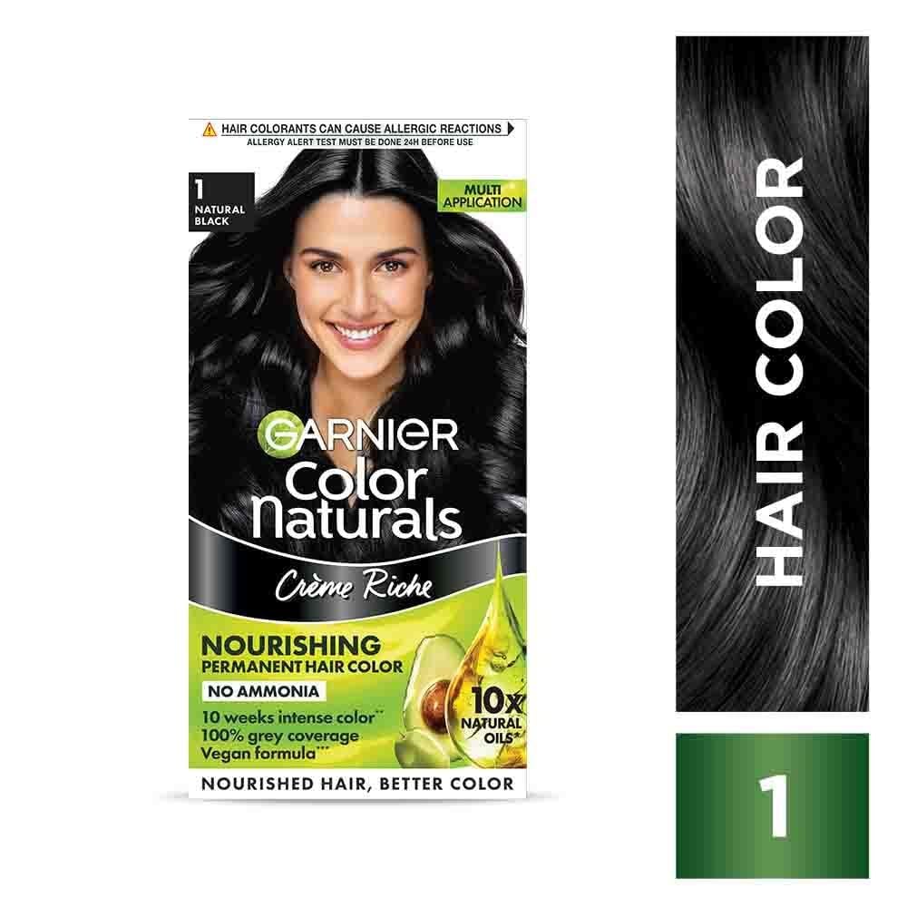 Garnier, Hair Colouring Creme, Long-lasting Colour, Smoothness & Shine, Color Naturals, Shade: 1 Natural Black, 70ml + 60g (PACK OF 2) 260g