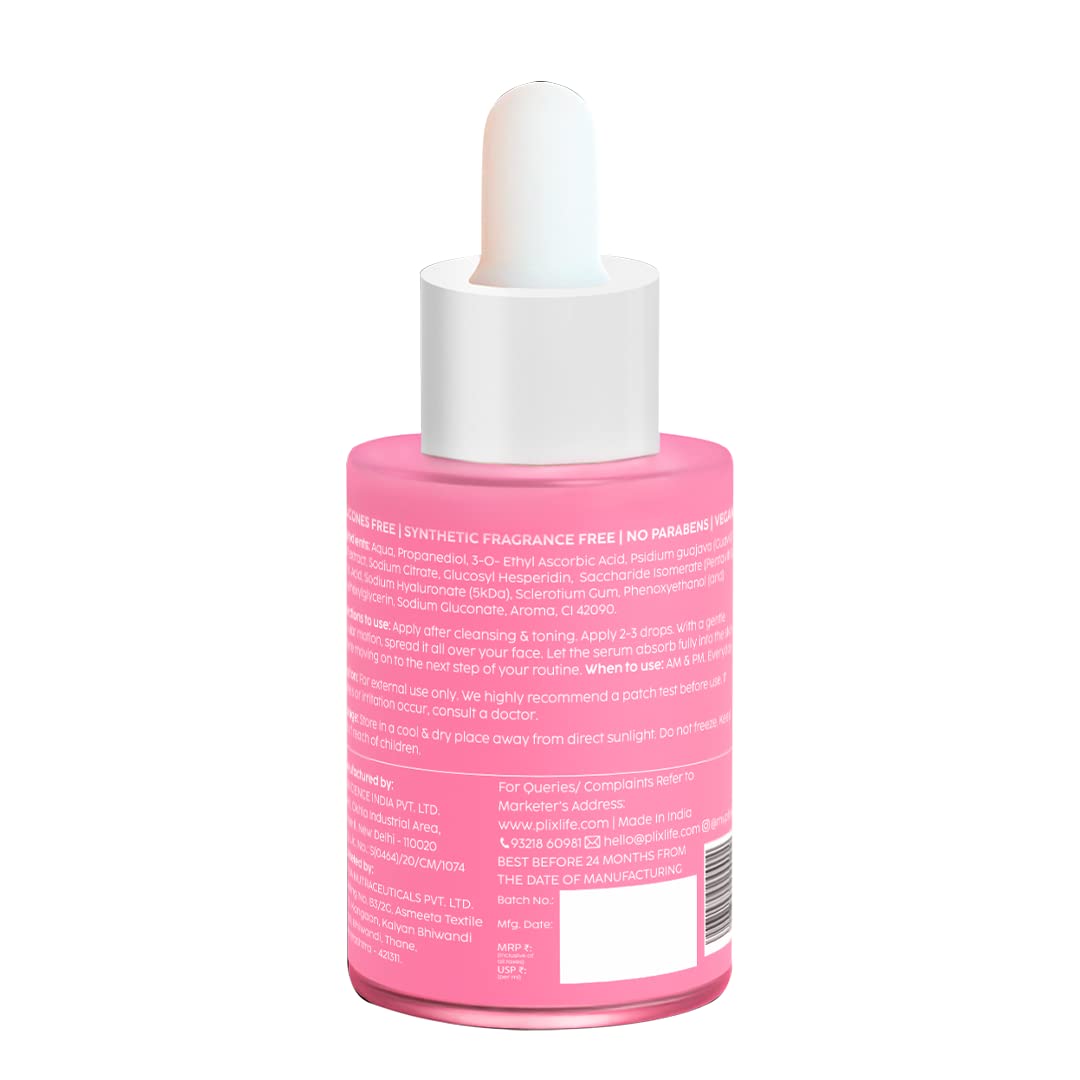 The Plant Fix Plix 10% Vitamin C Face Serum (20ml) for Skin Brightening & Even toned complexion with Guava Extract, Hyaluronic acid & Pentavitin, for Women & Men | All Skin Types