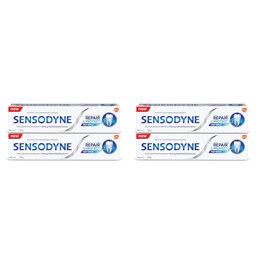 Sensodyne Toothpaste Repair & Protect Combo pack, tooth paste for deep repair of sensitive teeth, 140 gm multi-pack (70 gm x 2) (Pack of 2)