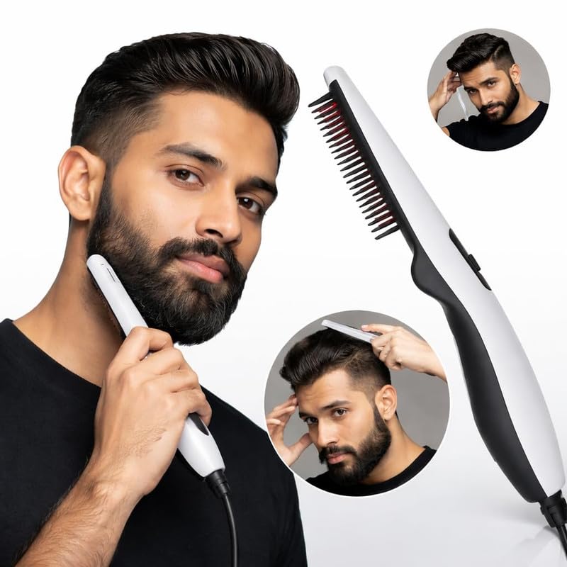 Quick Hair Styler for Men Electric Beard Straightener Massage Comb Multifunctional Curly Straightening V2 Men's Sideburns Mustache Styling Iron BrushUltra Quali