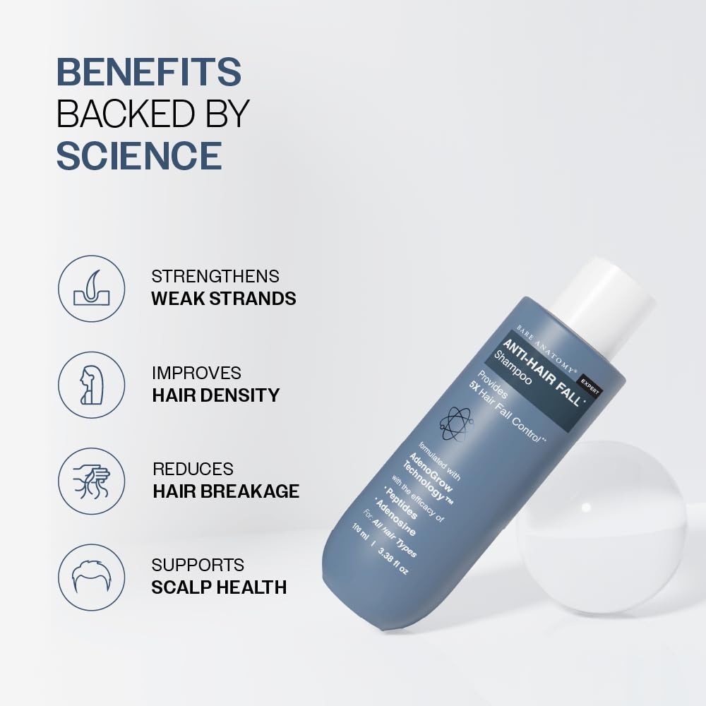 Bare Anatomy Anti Dandruff & Anti Hair Fall Shampoo Combo | Salicylic Acid, Adenosine, Peptides & Biotin | Sulphate & Paraben Free | 250ml + 100ml