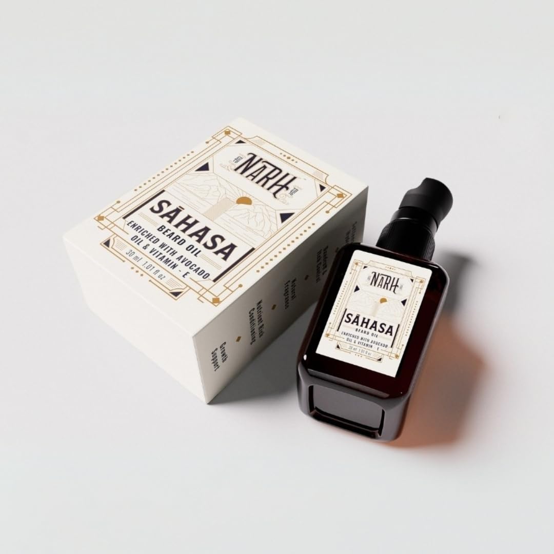 NARH SAHASA | Luxury Beard Oil for Men | Musk Fragrance | All-Natural, Non-Sticky, Beard Hydration & Anti-Dandruff | Enriched with Vitamin E, Jojoba, & Avocado