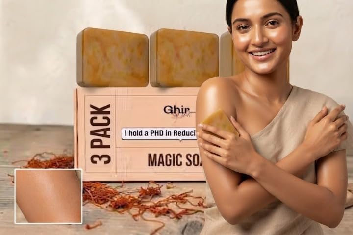 Ghir Natural Magic Soap for Tan Removal (300g, Pack of 3) – Infused with Saffron & Sandalwood for Glowing & Even Skin Tone