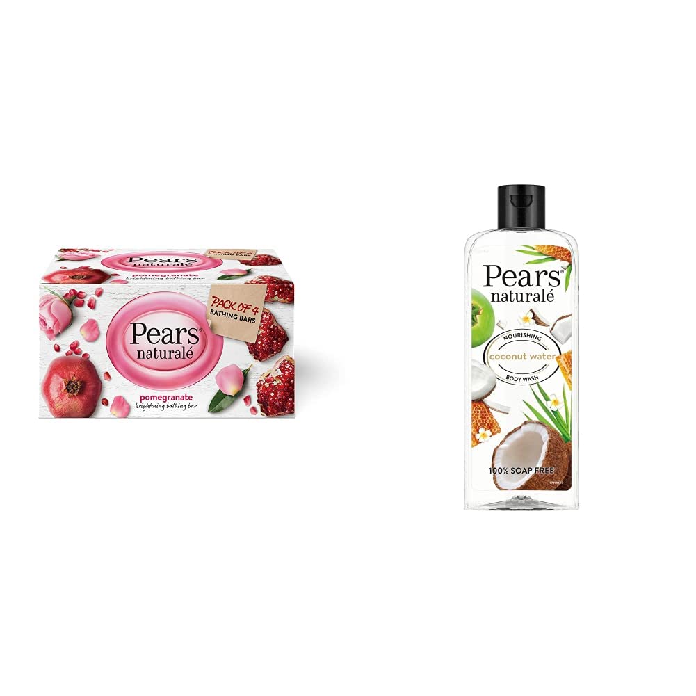 Pears Naturalé Pomegranate Brightening Bathing Soap Bar, 125 g (Pack of 3) & Pears Naturale Nourishing Coconut Water Bodywash, 250 ml Pears Naturale + Bodywash