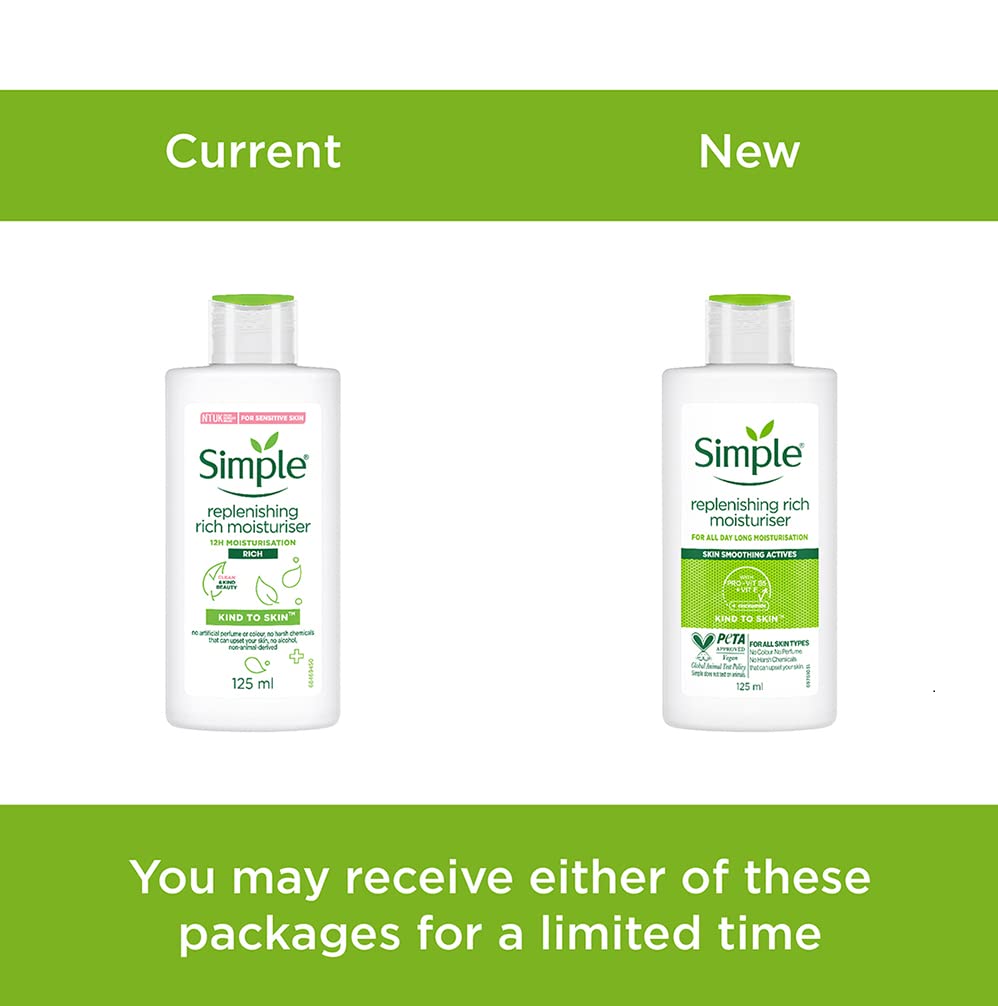 Simple Kind To Skin Replenishing Rich Moisturiser 125 ml | For All Day-Long Moisturisation with Pro-Vitamin B5 & Glycerin | For Normal to Dry Skin