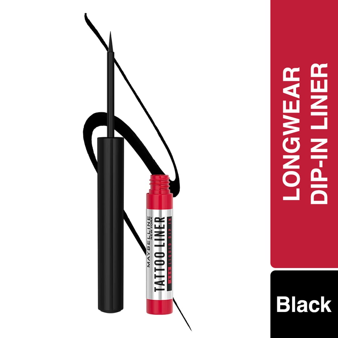 Maybelline New York Tattoo Liquid Eye Liner 48H Dip In, Black | Long Lasting Smudge Proof Eyeliner, Waterproof Eyeliner