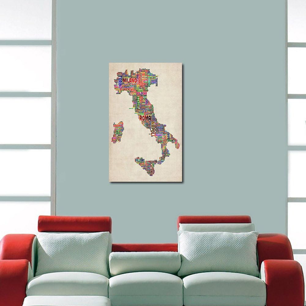 DesignSkinz Wall Art | Matte Printed Sun-board | Home Decor for Living Room, Bedroom, Office, Study, Shelf (11x17inch) - Text Map Of Italy Map Print