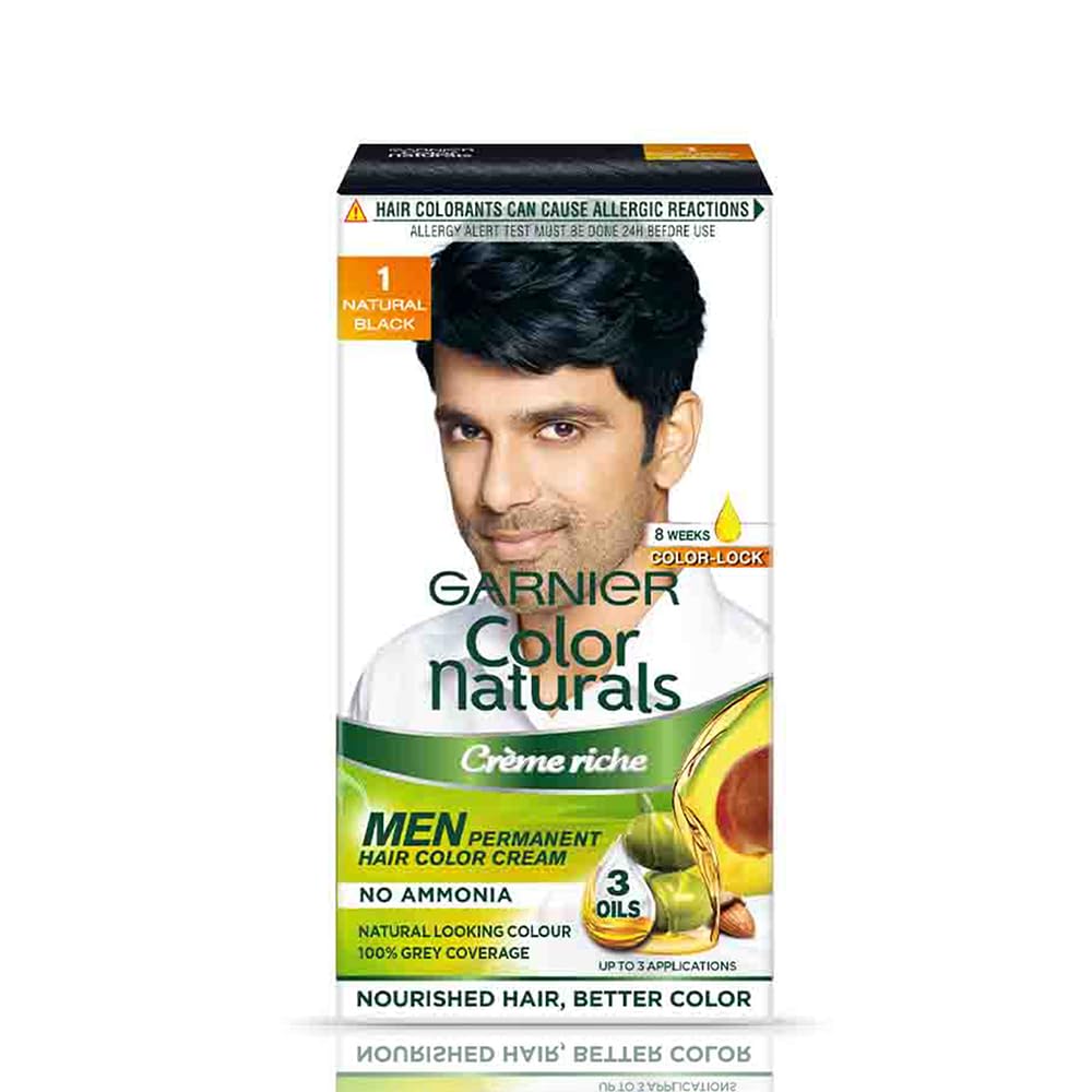 Garnier, Hair Colouring Creme, Long-lasting Colour, Smoothness & Shine, Color Naturals Men, Shade: 1 Natural Black, 30ml + 30g SHADE 1 NATURAL BLACK