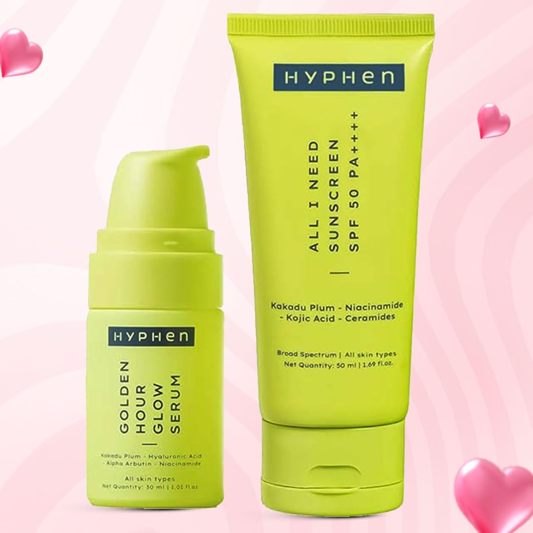 Hyphen Daily Day-Care Routine with Face Serum & Moisturizing Sunscreen SPF 50 | Glow & Protect Skincare Essentials for All Skin Types | Rich in Niacinamide, Hya