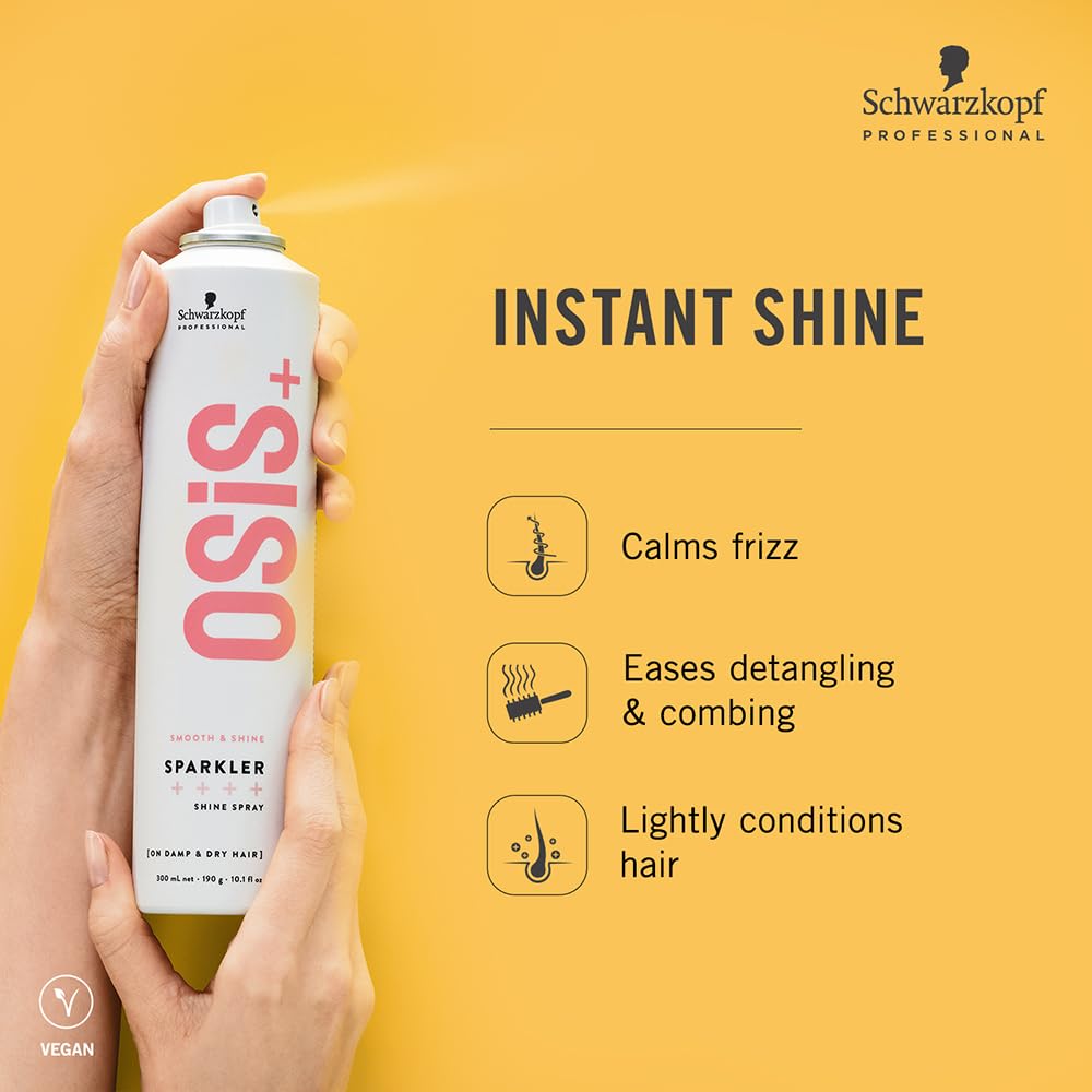 Schwarzkopf Professional OSiS+ Sparkler Shine Spray | Instant Shine & Lightweight Conditioning Spray for Men & Women | Anti-Frizz & Smooth Finish for All Hair Types - 300 ML