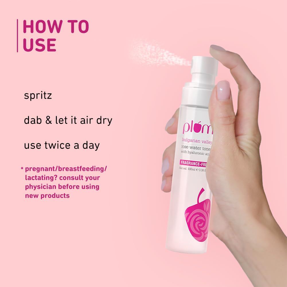 Plum Bulgarian Valley Rose Water Face Toner | for Oily Acne Prone Dry Combination Skin | with Hyaluronic Acid | Hydrating & Pores Tightening | Balances pH Level