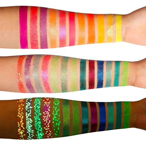 DE'LANCI Neon Eyeshadow Palette Glow in the Dark, Aurora Glow Eyeshadow Pallets Stage, Halloween Christmas Makeup Kit UV Blacklight Matte and Glitter Fluorescent Eye Shadows Highly Pigment