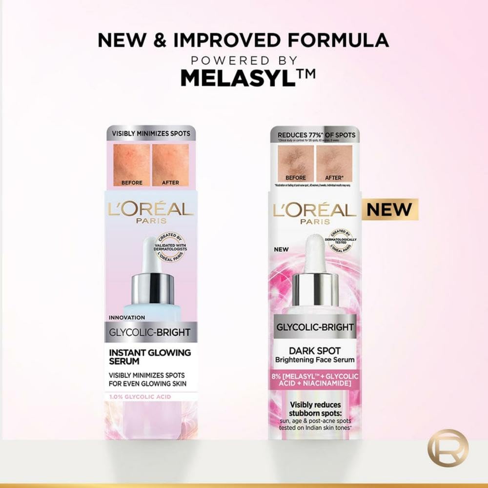 L'Oreal Paris Glycolic Bright 8% [Melasyl + Niacinamide] Face Serum for Brightening Dark Spots 30ml
