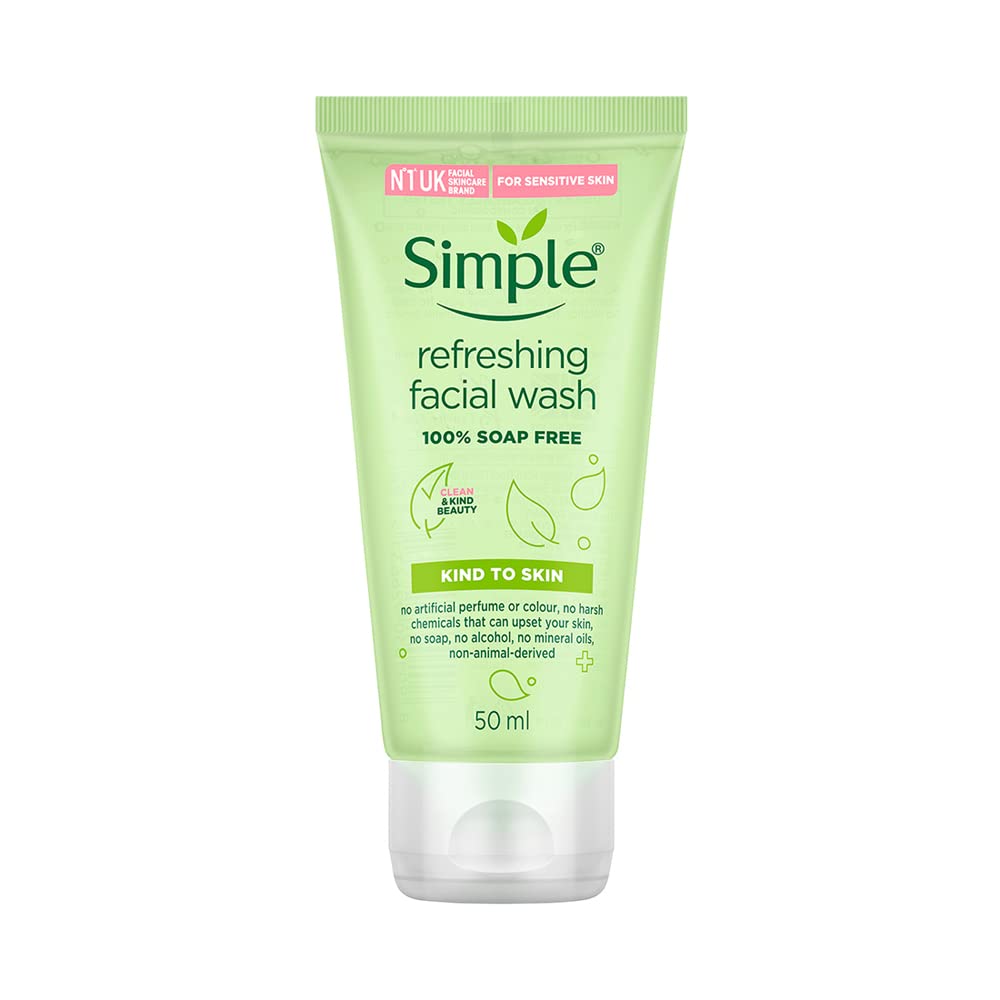 Simple Kind to Skin Refreshing Facial Wash| For all Skin Types| No Soap| No Perfume| No Harsh Chemicals & Parabens| Tested on Sensitive Skin, 50 ml 50 ml (Pack
