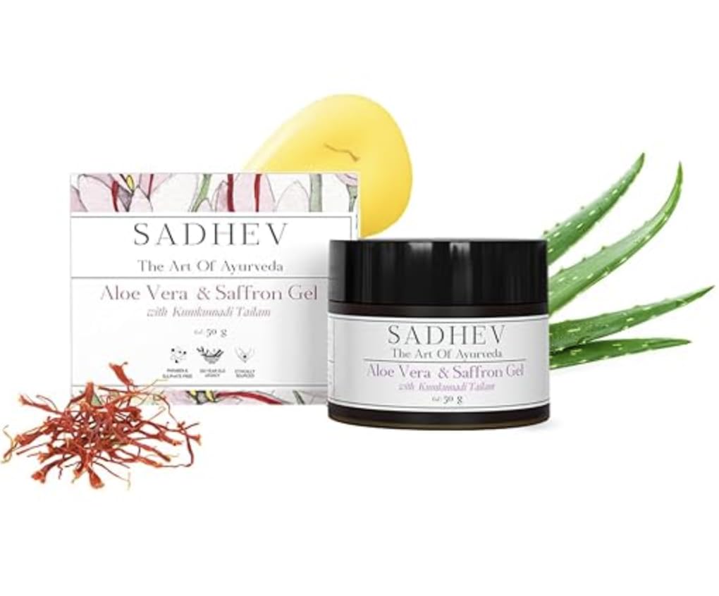 SADHEV Aloe Vera & Saffron Gel with Kumkumadi Tailam | Ayurvedic Face Gel for Acne, Blemishes, Hydration, Brightening & Glowing Skin | Lightweight Face Moisturi