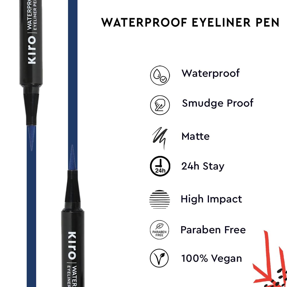 Kiro Waterproof Soft-Matte Eyeliner Pen - Azure Blue, 1.1 ml | Smudgeproof, Matte, Vegan, No Parabens, Liquid Eye Pen | 24 Hour Stay On, Non-Toxic