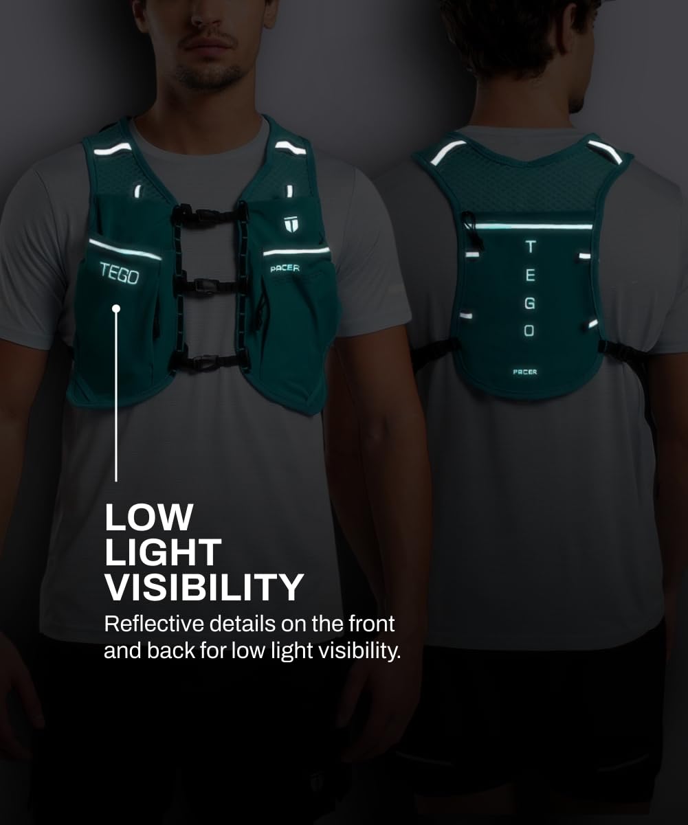 TEGO Pacer Lite Running Hydration Vest | Lightweight Minimalist Running Vest | Compatible with 200 ml / 250 ml / 500 ml Soft Flasks | Reflective | for Running &