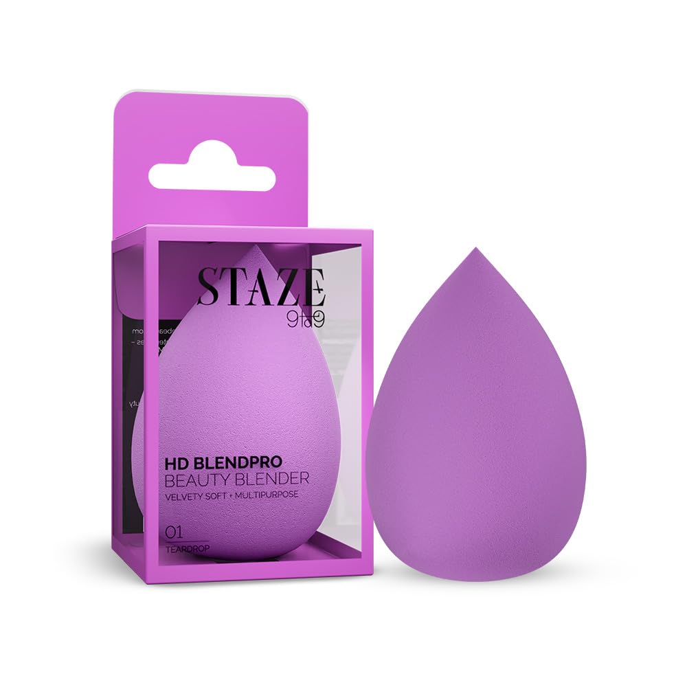 Staze 9to9 HD BlendPro Beauty Blender Velvety Soft + Multipurpose Makeup Sponge Reuable Blending Sponge For Loose powder and Foundation 01 Teardrop