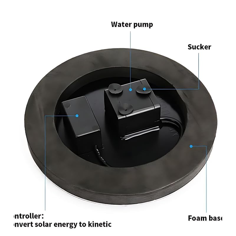 VAJIN Solar Powered Fountain Pump for Bird Bath, Water Fountain Floating Pump Submersible with Battery Back Outdoor Water Feature for Pool, Garden, Pond