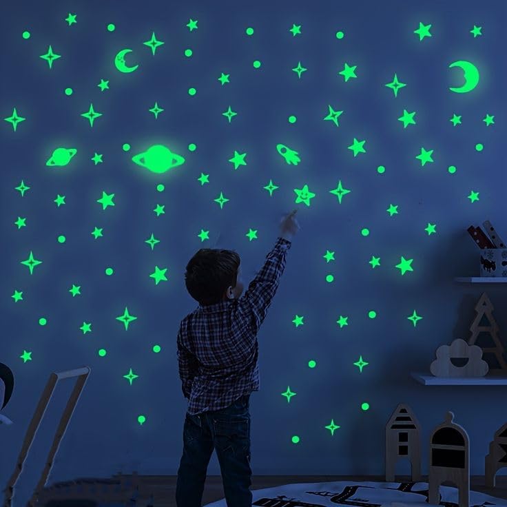 GC Satrry Night Lovely Glow in The Dark Galaxy of Stars, Super Moon, Space Craft, Planets, Astronaut Design, Love Pattern, Luminous Kids Room Premium 200+ Large