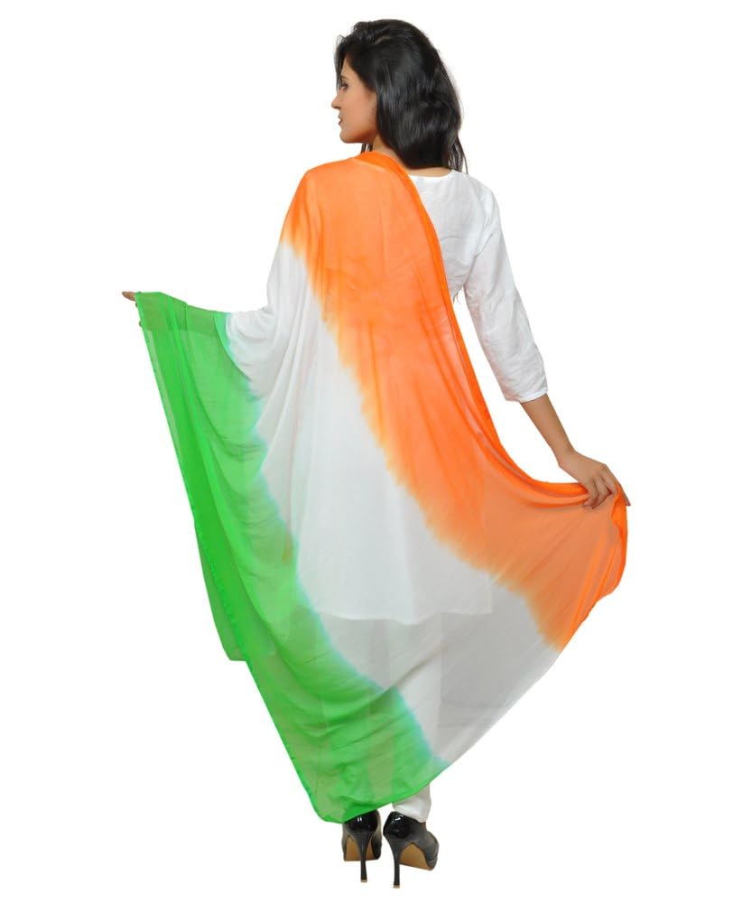 Kalakriti Womens Girls Dress Dupatta Full 2.25 mtrs | Tie-Dye Chiffon Fabric Dupatta Tricolor Chunni | Republic Day | Independence Day