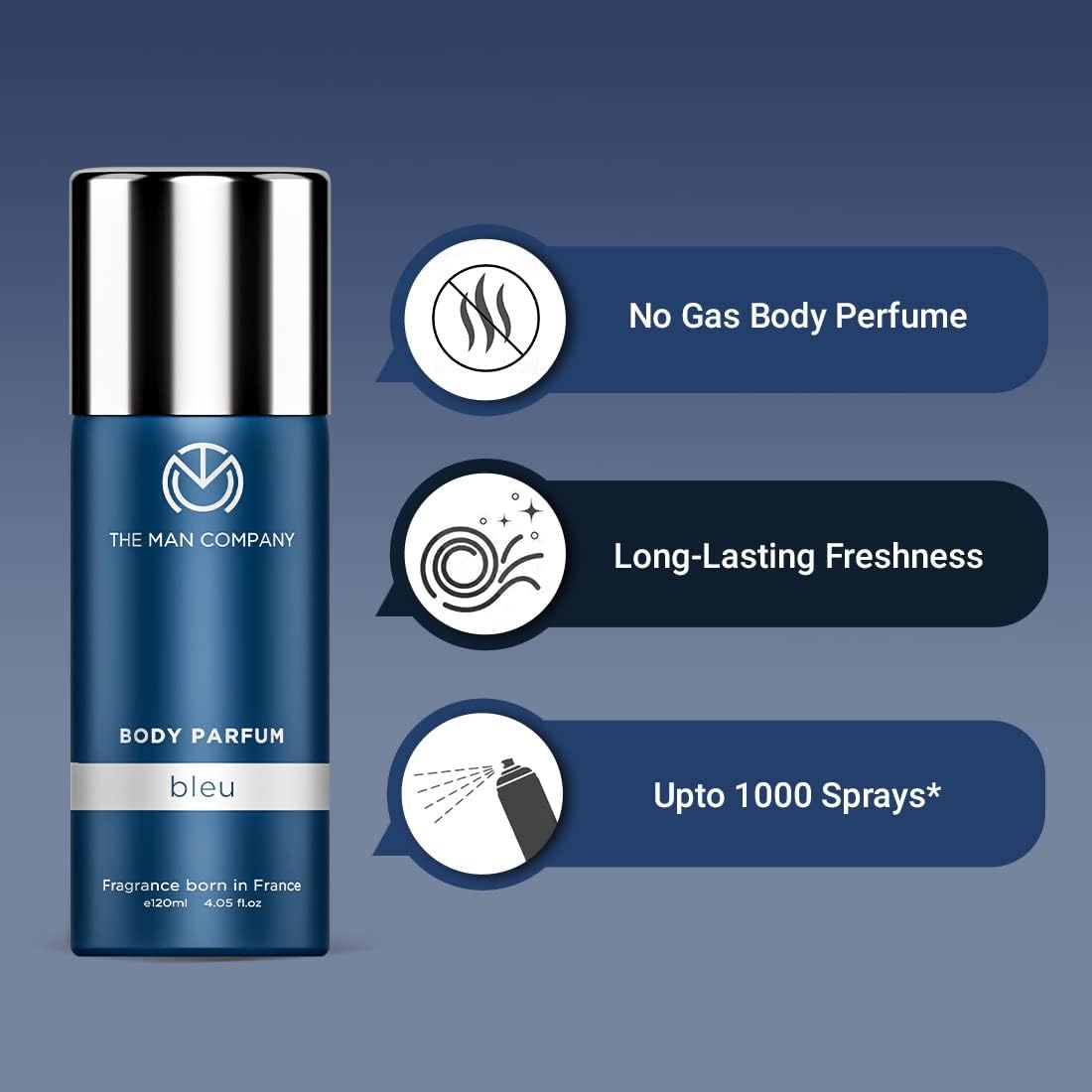 The Man Company Body Perfume For Men - Bleu | No Gas Deodorant | Long-Lasting Fragrance | Body Spray For Man - 120ml | Valentine Gift Set For Man Blue Body Perf