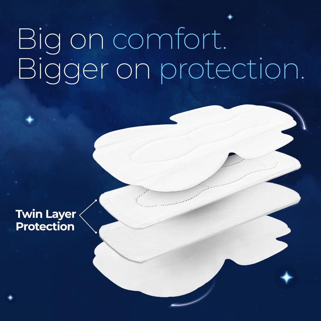 Nua All Night Comfort Sanitary Pads | Pack of 10 (XL++ 320mm) | Twin Layer Protection | 50% Wider Back and Anti Stain Wings | Upto 10 Hours of Absorption | Supe