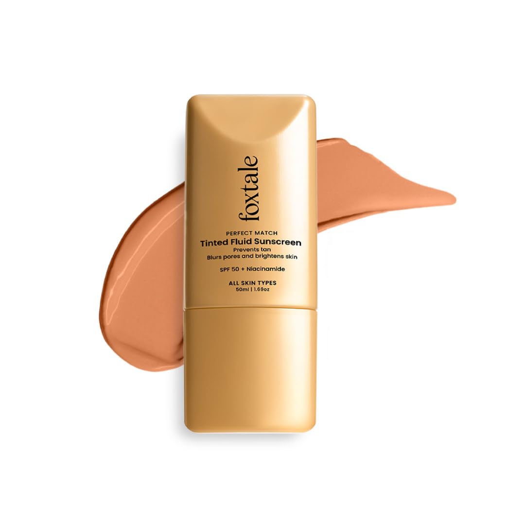 Foxtale SPF 50 PA++++ Tinted Sunscreen, 05 Mocha | In-Vivo Tested & UVA/B Protection | Niacinamide & Vitamin E | Daily Wear, Blurs Pores, Evens Tone, Matte Finish, Non-Greasy | All Skin Types | 50ml