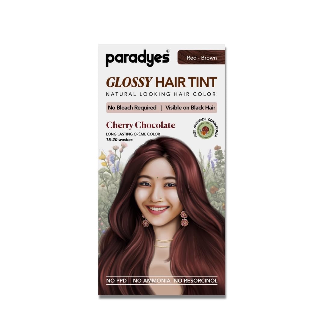 Paradyes Cherry Chocolate No Bleach Hair Tint | Glossy Hair Color | Visible on Virgin Black Hair | Natural-Looking, Glossy Finish | PPD-Free