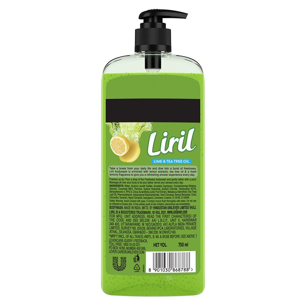 Liril Lemon and Tea Tree Oil Body Wash SuperSaver XL Pump Bottle with Long Lasting Fragrance|| Glycerine|| Paraben Free|| Extra Foam|| 750 ml 750 ml (Pack of 1)