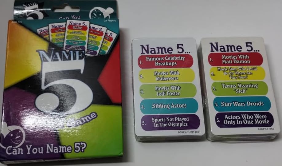 Name 5 Card Game, Can You Name 5, 2+ Players, Ages 12+