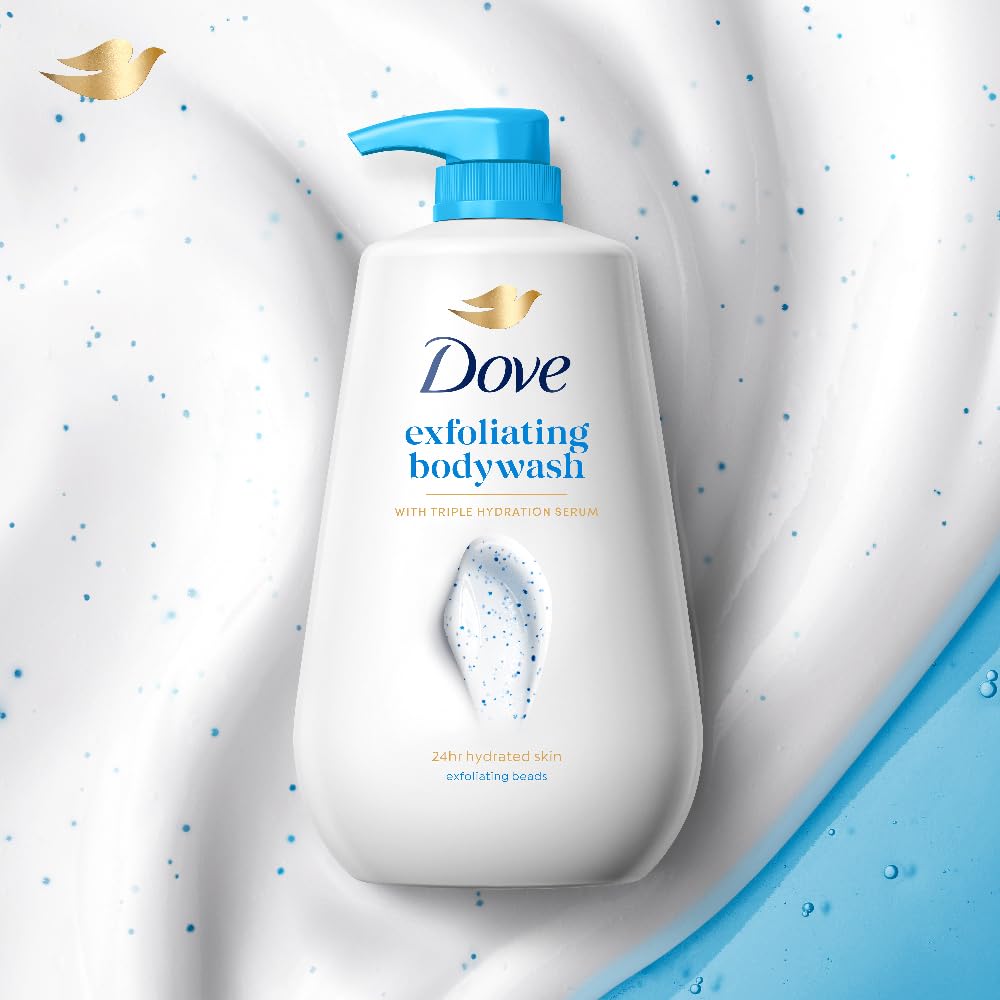 DOVE Exfoliating Bodywash, 825ml, for Smooth Radiant Skin, with Triple Hydration Serum & Glycerine, Dermatologically Tested, Paraben & Sulphate-Free, for Men an