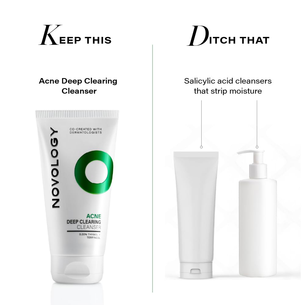 Novology Acne Clearing Foaming Cleanser, 0.35% Thymol & Terpineol, Facewash for Pimples,Whiteheads, Blackheads, Sensitive Skin, Fragrance Free, Non Irritating,