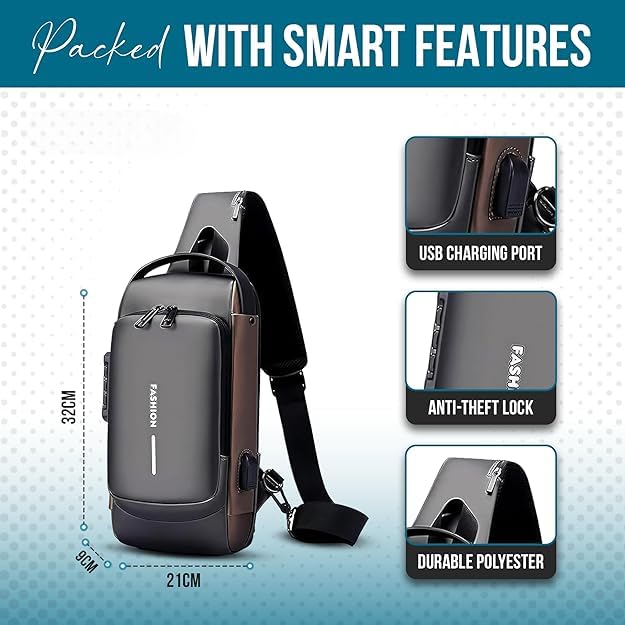 TEKCOOL Sling Bag for Men & Women– Crossbody Sling Bag for Travel, Cycling & Hiking | Waterproof Shoulder Bag with Compartment and Zipper Pockets Gray Golden