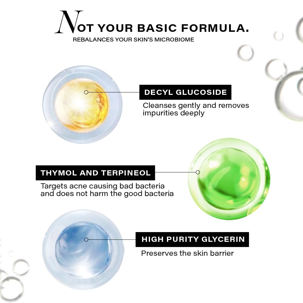 Novology Acne Clearing Foaming Cleanser, 0.35% Thymol & Terpineol, Facewash for Pimples,Whiteheads, Blackheads, Sensitive Skin, Fragrance Free, Non Irritating,