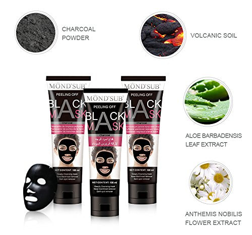 Mond'sub Peel Off Charcoal Mask with Volcanic Soil for removal of Blackheads,Acne Treatment and Oil Control, Black, 200ml (Pack of 2) 100 ml (Pack of 2)