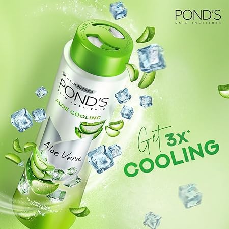 POND'S Aloe Cooling Powder, 180g, for Comfortable and Cool Skin in Summer, with Goodness of Aloe, 3X Instant Cooling, Long-Lasting Fragrance