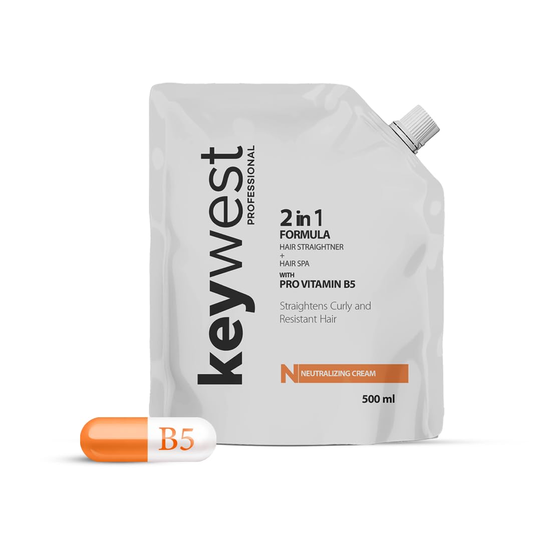 Keywest Professional Hair Neutralizing Cream - 500ml | 2in1 Formula Hair Straightener + Hair Spa with Pro Vitamin B5 | Straightens Curly & Resistant Hair
