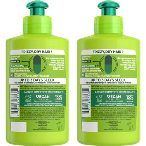 Garnier Fructis Sleek & Shine Intensely Smooth Leave-In Conditioning Cream, 10.2 Ounce (Pack Of 2 Count), Frizzy, Argan