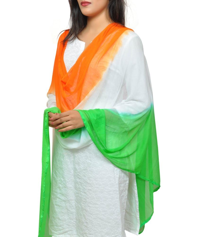Kalakriti Womens Girls Dress Dupatta Full 2.25 mtrs | Tie-Dye Chiffon Fabric Dupatta Tricolor Chunni | Republic Day | Independence Day